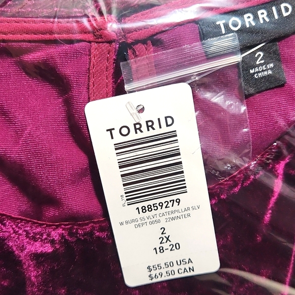 ❤️NWT VINTAGE TORRID TOP - CABERNET WINE VELVET RUCHED SLEEVE BLOUSE FUSCHIA 2X - Picture 6 of 11